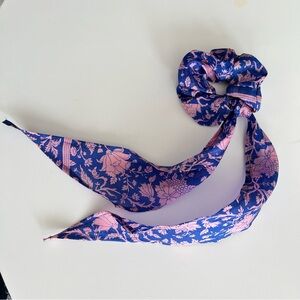 Boho Scrunchie detachable scarf bow 100% vintage silk  retro western rodeo